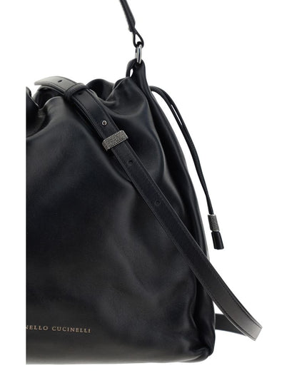 Brunello Cucinelli Black Calf Leather Bos Taurus Shoulder Bag