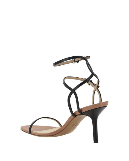 Francesco Russo Black Calf Leather Bos Taurus Stiletto Heel Sandals