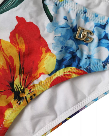 Dolce & Gabbana White Floral Print Swimsuit Bikini Bottom Swimwear