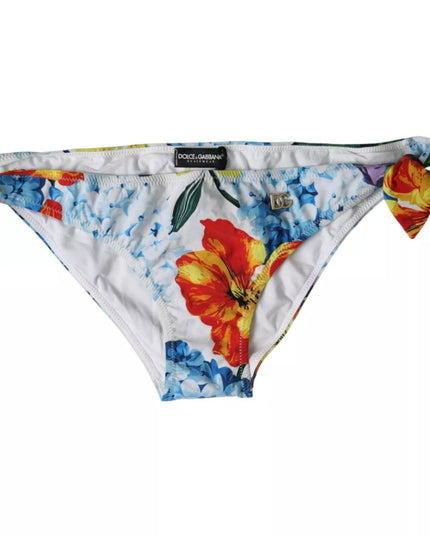 Dolce & Gabbana White Floral Print Swimsuit Bikini Bottom Swimwear