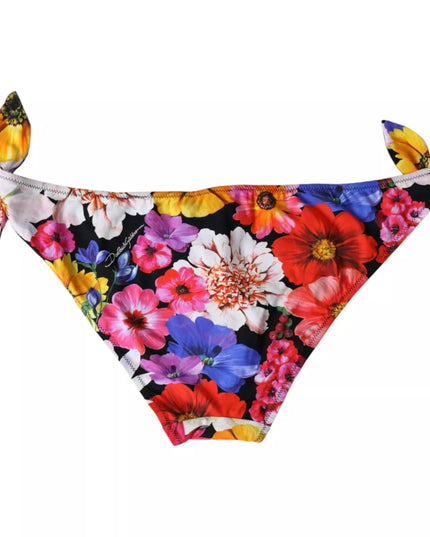 Dolce & Gabbana Black Floral Print Swimsuit Bikini Bottom Swimwear