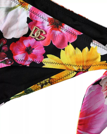 Dolce & Gabbana Black Floral Print Swimsuit Bikini Bottom Swimwear