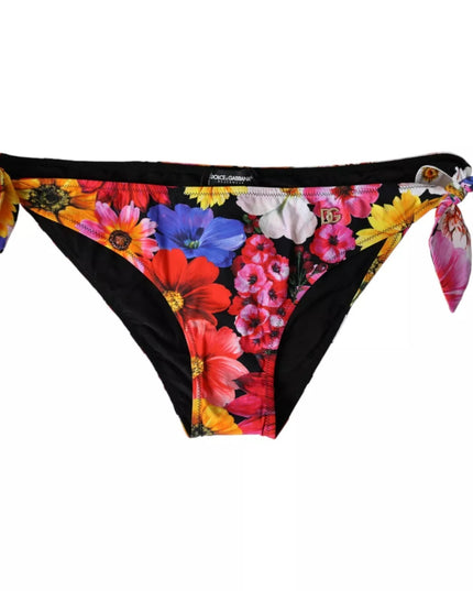 Dolce & Gabbana Black Floral Print Swimsuit Bikini Bottom Swimwear