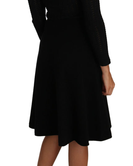 Dolce & Gabbana Black Knitted Wool Sheath Long Sleeves Dress