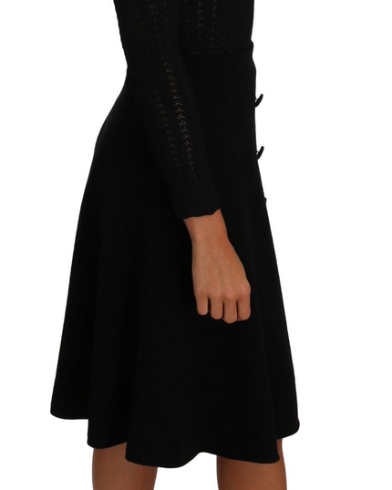 Dolce & Gabbana Black Knitted Wool Sheath Long Sleeves Dress