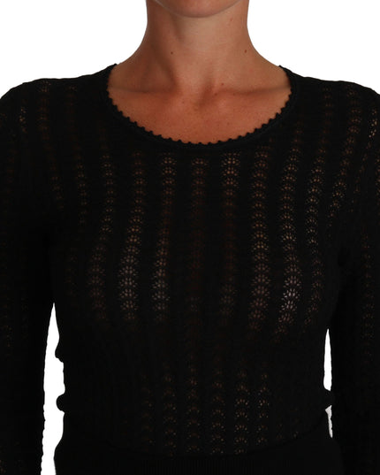 Dolce & Gabbana Black Knitted Wool Sheath Long Sleeves Dress