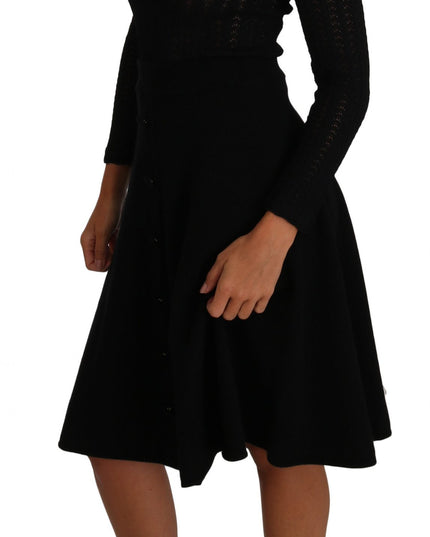Dolce & Gabbana Black Knitted Wool Sheath Long Sleeves Dress