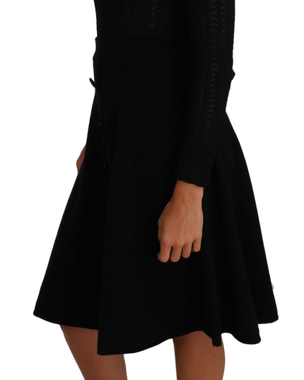 Dolce & Gabbana Black Knitted Wool Sheath Long Sleeves Dress