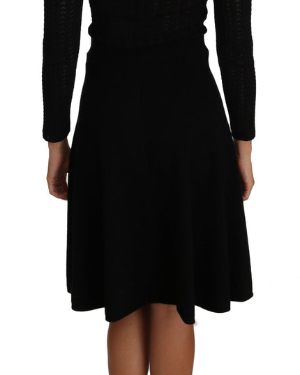 Dolce & Gabbana Black Knitted Wool Sheath Long Sleeves Dress