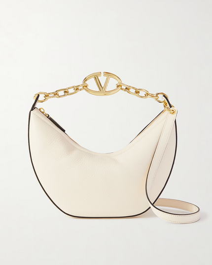 Valentino Garavani Ivory Leather Small Hobo Vlogo Shoulder Bag