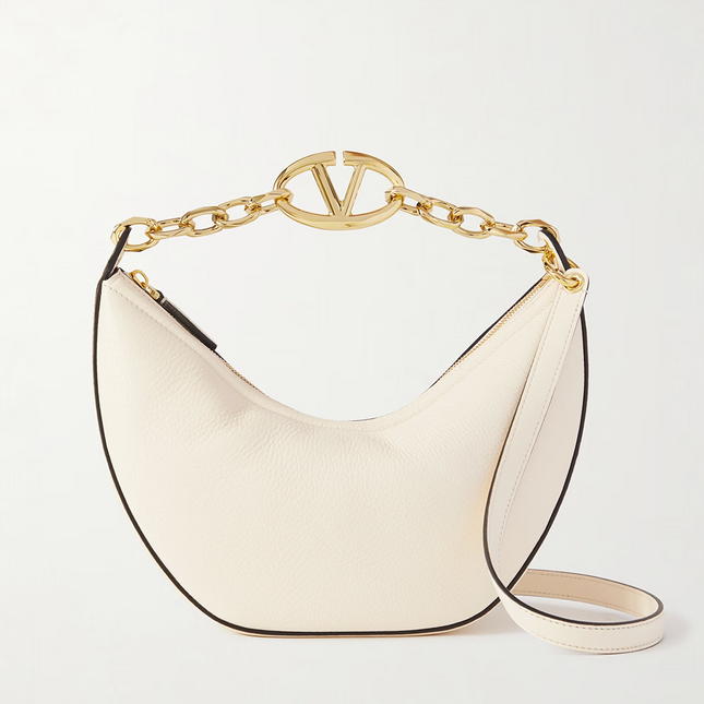 Valentino Garavani Ivory Leather Small Hobo Vlogo Shoulder Bag