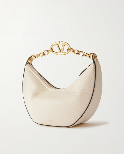 Valentino Garavani Ivory Leather Small Hobo Vlogo Shoulder Bag