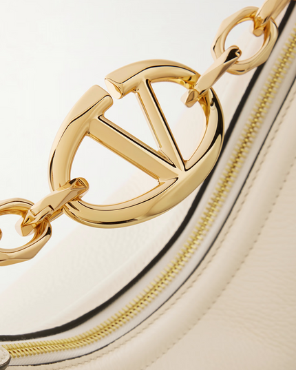 Valentino Garavani Ivory Leather Small Hobo Vlogo Shoulder Bag