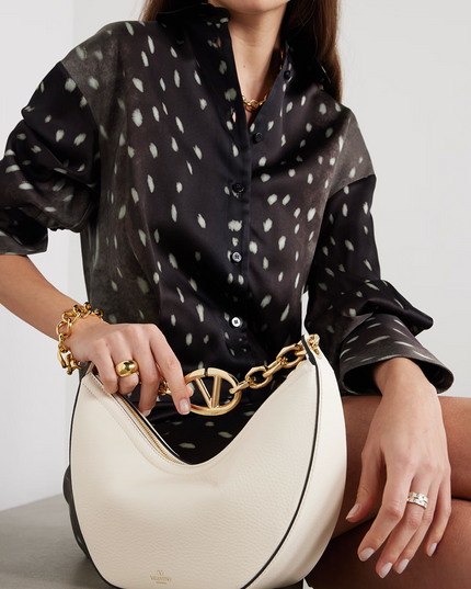 Valentino Garavani Ivory Leather Small Hobo Vlogo Shoulder Bag
