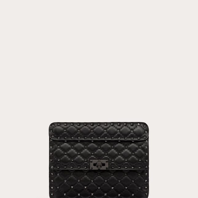 Valentino Garavani Black Nappa Leather Medium Rockstudt Spike Bag
