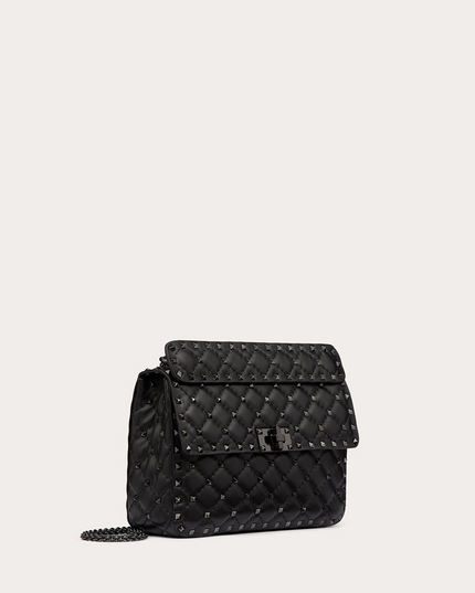 Valentino Garavani Black Nappa Leather Medium Rockstudt Spike Bag