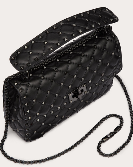 Valentino Garavani Black Nappa Leather Medium Rockstudt Spike Bag