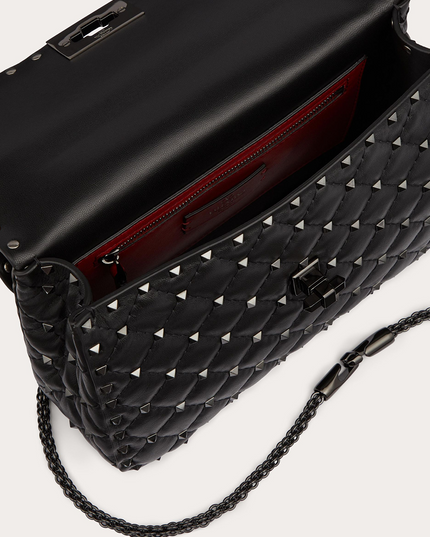 Valentino Garavani Black Nappa Leather Medium Rockstudt Spike Bag