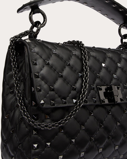 Valentino Garavani Black Nappa Leather Medium Rockstudt Spike Bag