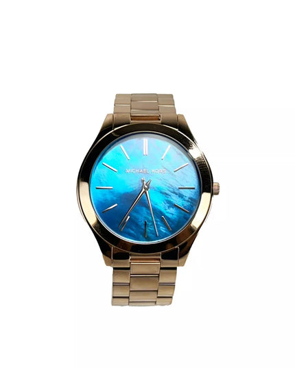 Michael Kors Slim Runway Stainless Steel Watch MK3494 Ocean Blue Gold NO BOX