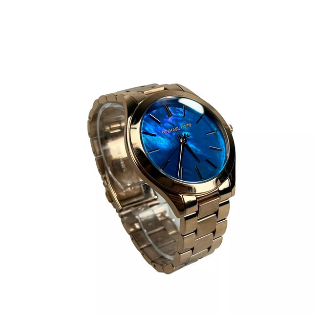 Michael Kors Slim Runway Stainless Steel Watch MK3494 Ocean Blue Gold NO BOX