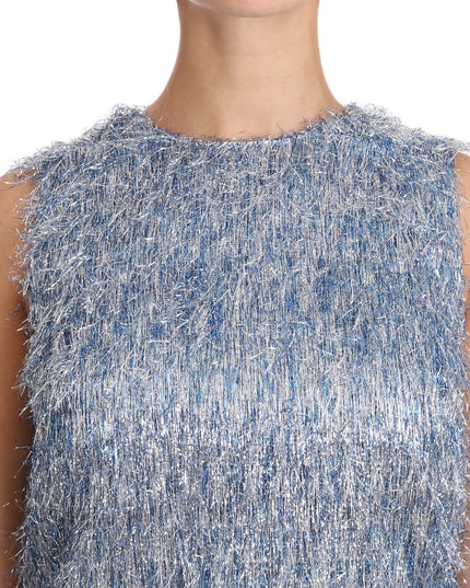 Dolce & Gabbana Light Blue Fringe Shift Gown Dress