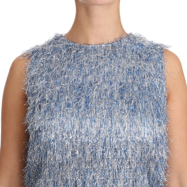 Dolce & Gabbana Light Blue Fringe Shift Gown Dress