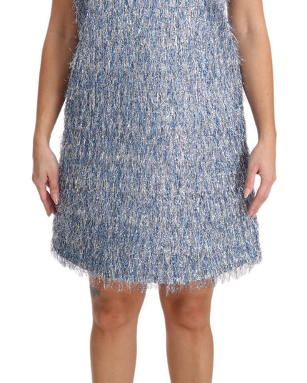 Dolce & Gabbana Light Blue Fringe Shift Gown Dress