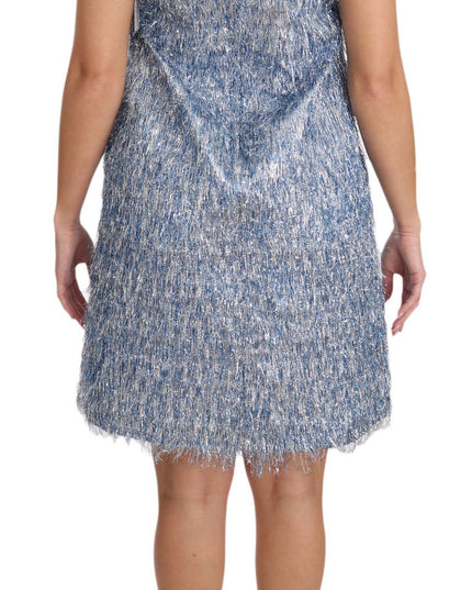 Dolce & Gabbana Light Blue Fringe Shift Gown Dress