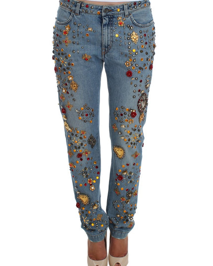 Dolce & Gabbana Crystal Roses Heart Embellished Jeans