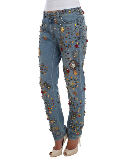 Dolce & Gabbana Crystal Roses Heart Embellished Jeans