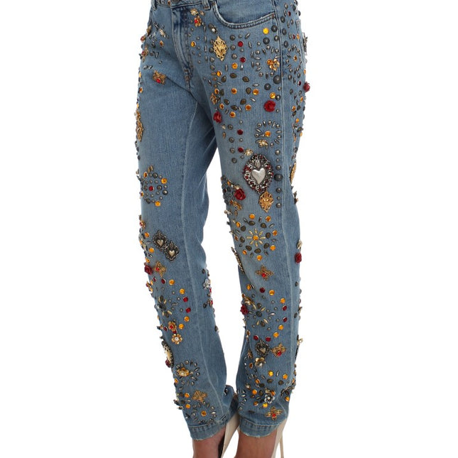 Dolce & Gabbana Crystal Roses Heart Embellished Jeans