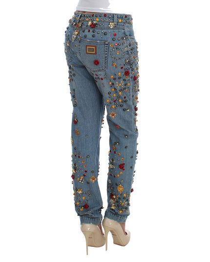 Dolce & Gabbana Crystal Roses Heart Embellished Jeans
