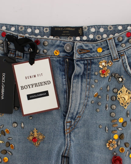 Dolce & Gabbana Crystal Roses Heart Embellished Jeans
