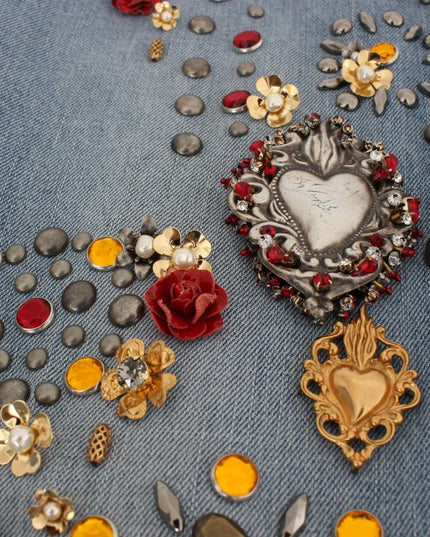 Dolce & Gabbana Crystal Roses Heart Embellished Jeans