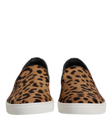 Dolce & Gabbana Brown Calfskin Fur Leopard Sneakers Shoes