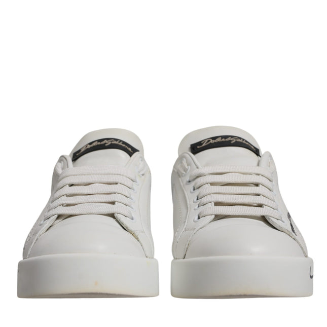 Dolce & Gabbana White Blue Logo Portofino Sneakers Shoes