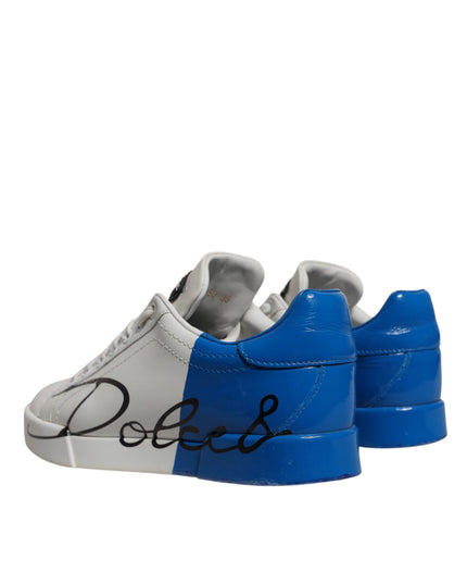 Dolce & Gabbana White Blue Logo Portofino Sneakers Shoes