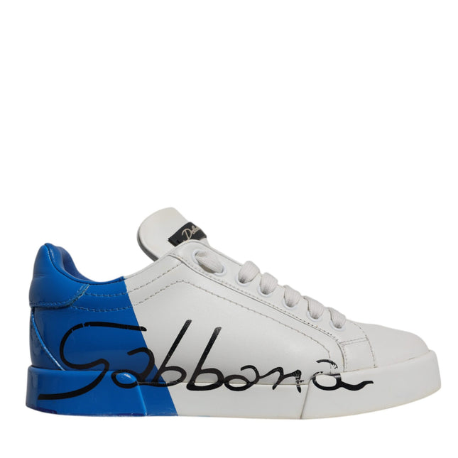 Dolce & Gabbana White Blue Logo Portofino Sneakers Shoes