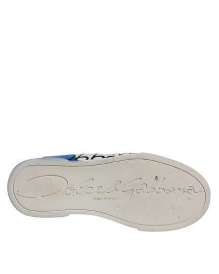 Dolce & Gabbana White Blue Logo Portofino Sneakers Shoes