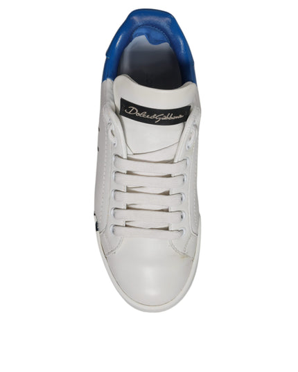 Dolce & Gabbana White Blue Logo Portofino Sneakers Shoes