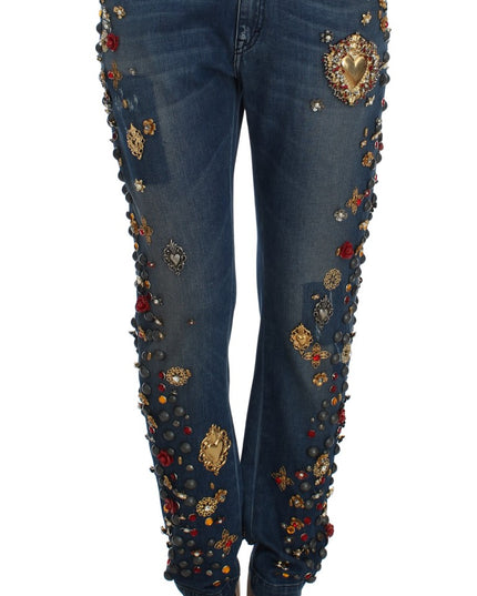 Dolce & Gabbana Crystal Roses Heart Embellished Jeans