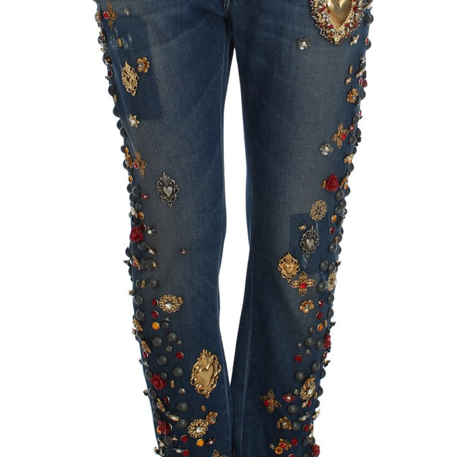 Dolce & Gabbana Crystal Roses Heart Embellished Jeans
