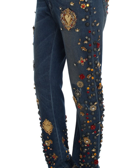 Dolce & Gabbana Crystal Roses Heart Embellished Jeans