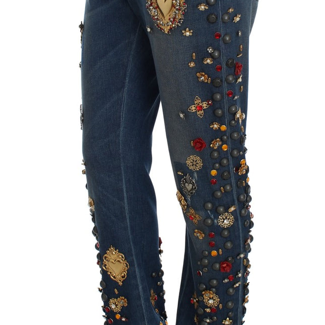 Dolce & Gabbana Crystal Roses Heart Embellished Jeans