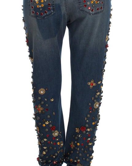 Dolce & Gabbana Crystal Roses Heart Embellished Jeans