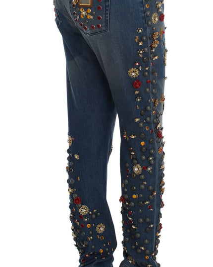 Dolce & Gabbana Crystal Roses Heart Embellished Jeans