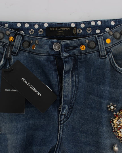 Dolce & Gabbana Crystal Roses Heart Embellished Jeans