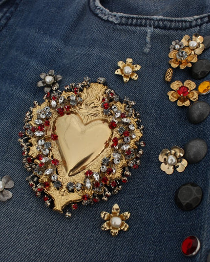 Dolce & Gabbana Crystal Roses Heart Embellished Jeans