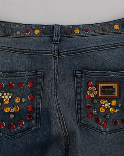 Dolce & Gabbana Crystal Roses Heart Embellished Jeans